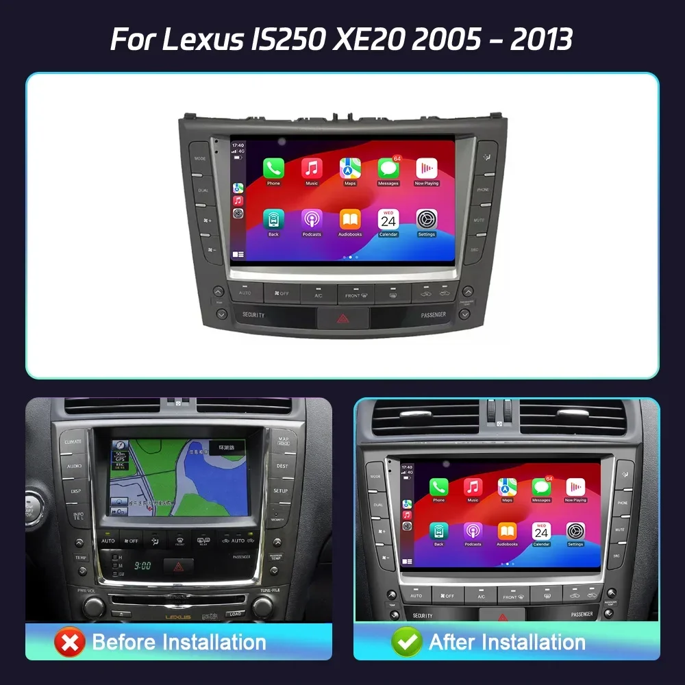 Car Radio For  Lexus IS250 XE20 2005 - 2013 Android 14 Multimedia Navigation Wireless Carplay Stereo Head Unit Screen