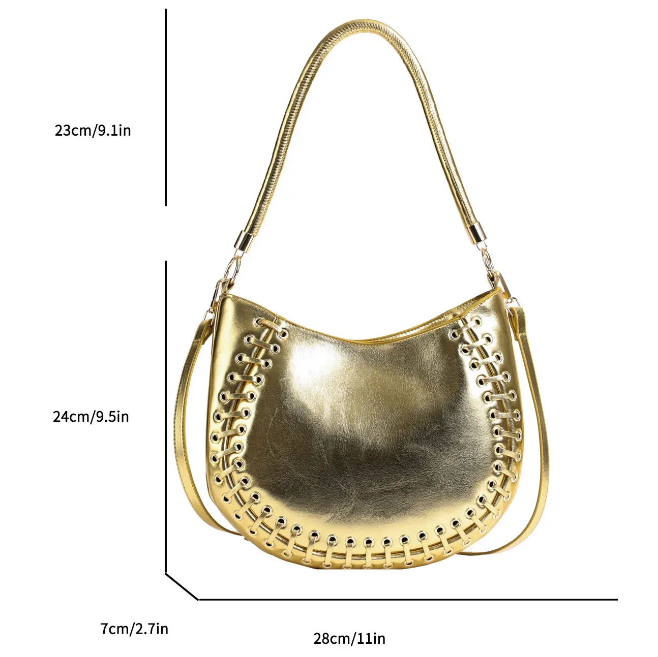 Silver PU Leather Half Moon Design Women Underarm Shoulder Bag Small Handbags 2024 Trendy Luxury Lady Semicircle Crossbody Bag