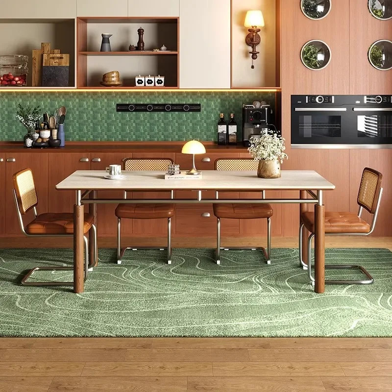 Vivo  Bauhaus Solid Wood Rock Slab Dining Table and Chair Set Travertine Antique Stainless Steel Ash Wood Designer New Dining