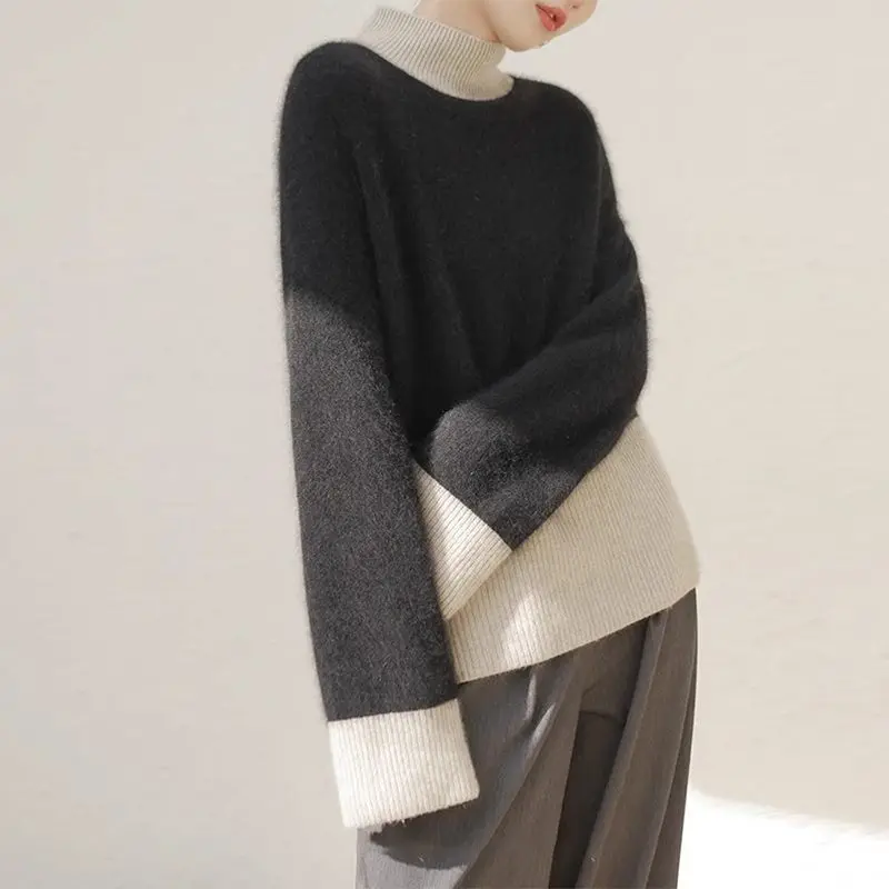 

Retro French Half-turtleneck Sweater for Women in Autumn and Winter Thickened Soft Glutinous Inner Sweater Top