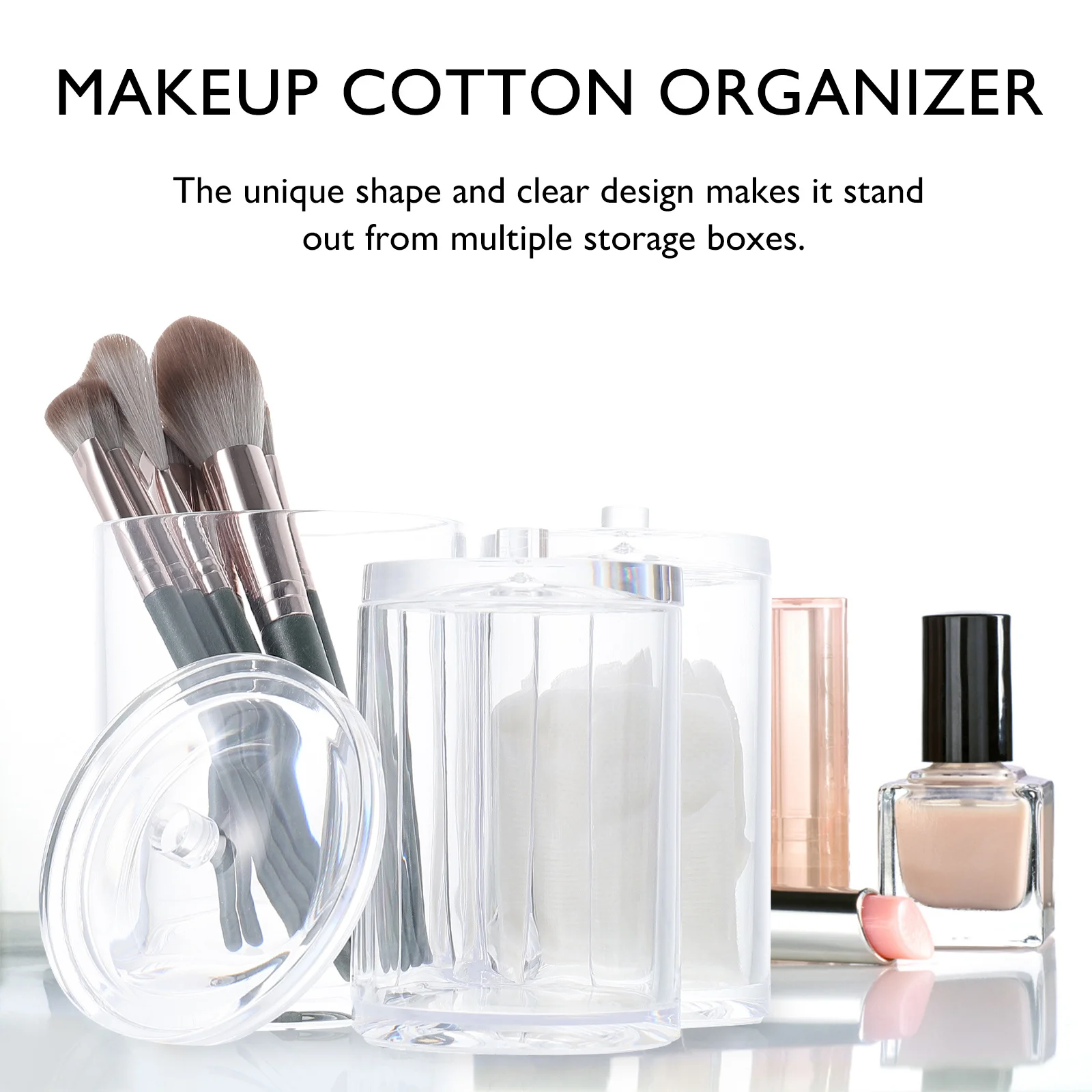 

Dustproof Storage Tube Triple Compartment Acrylic Box For Cotton Swabs Makeup Organizer Desktop Home Hotel Supply