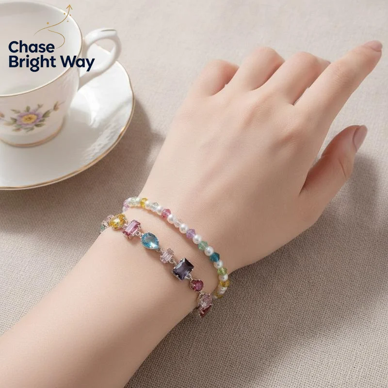 Trendy Colorful Zircon Crystal Bracelet for Women Anti-rust Metal Chain Shiny Jewelry for Prom Birthday Party Gift