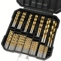 99pcs Titanium Coated HSS Drill Bit Set, High Speed Steel Round Shank Twist Bits, Wood, Plastic, Aluminum Alloy - Mixed Sizes