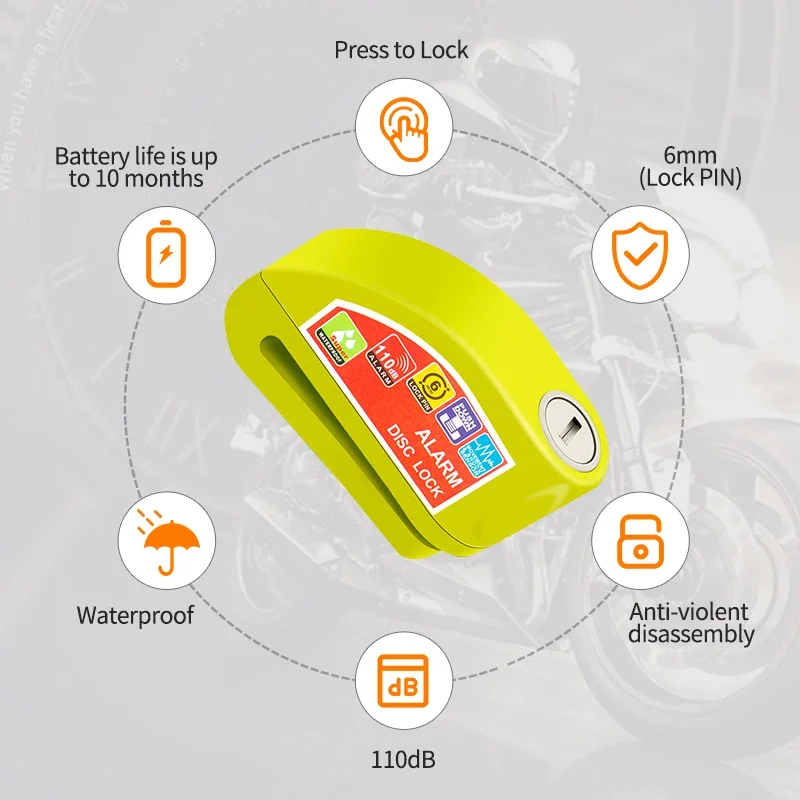 Motorcycle Bicycle Lock Alarm Safety Protection Padlock Disc Aluminum Alloy Anti-Theft Reminder Rope Lock Bag Motorcycle Accesso view 2