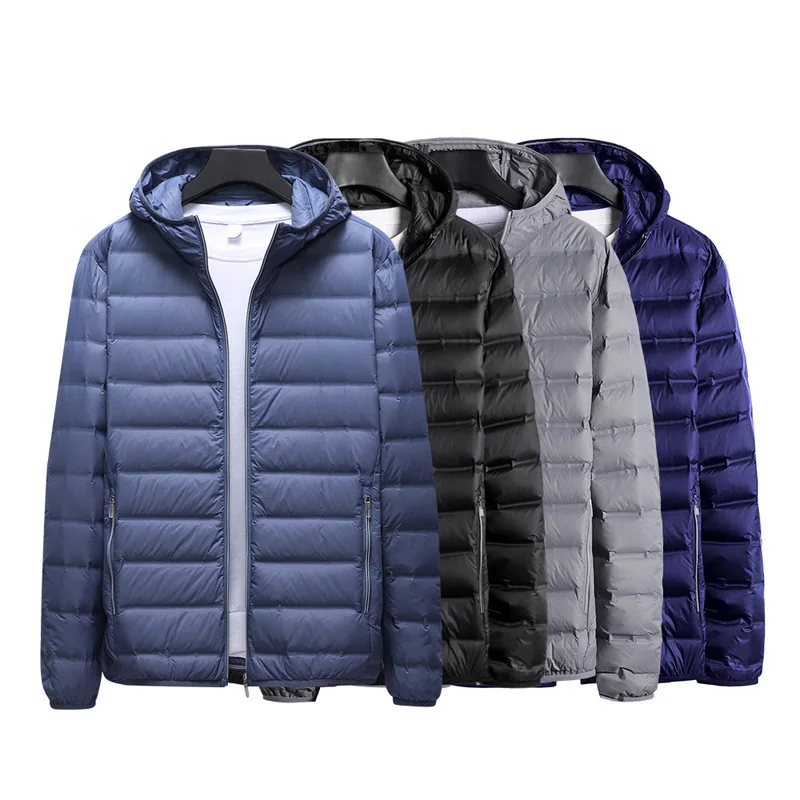 Spring Autumn Winter Ultra Light Down Jacket Men Hooded Collar 90% White Duck Down Coat Light Weight Puffer Jacket Plus Size 8XL