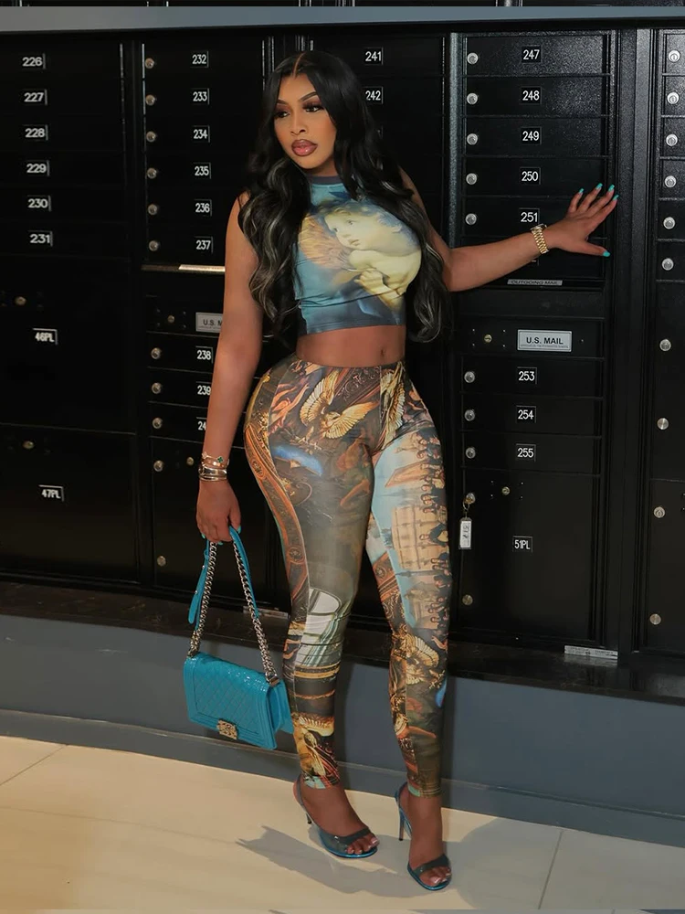 Kliou جذابة مطبوعة المرأة 2 قطعة مجموعة الصيف الاتجاه الجديد Y2k قصيرة الأكمام المحاصيل تيز عالية الخصر السراويل الإناث الشارع وتتسابق