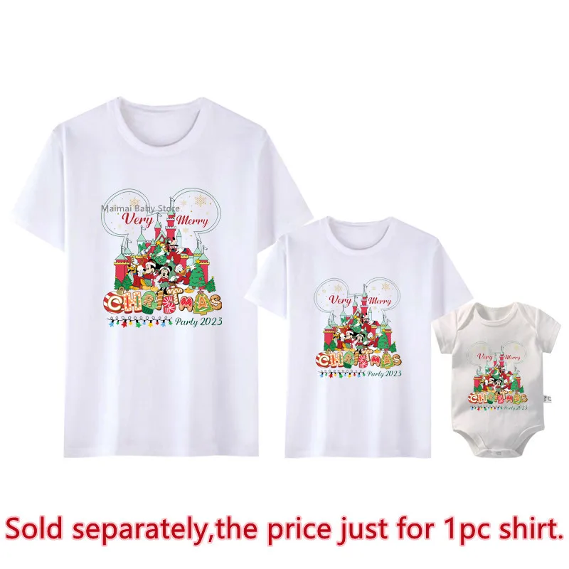 Very Merry Christmas Party 2023 Family Matching Shirts Cute Mickey Minnie Mouse and Friends Print Disney Xmas Trip Outfits