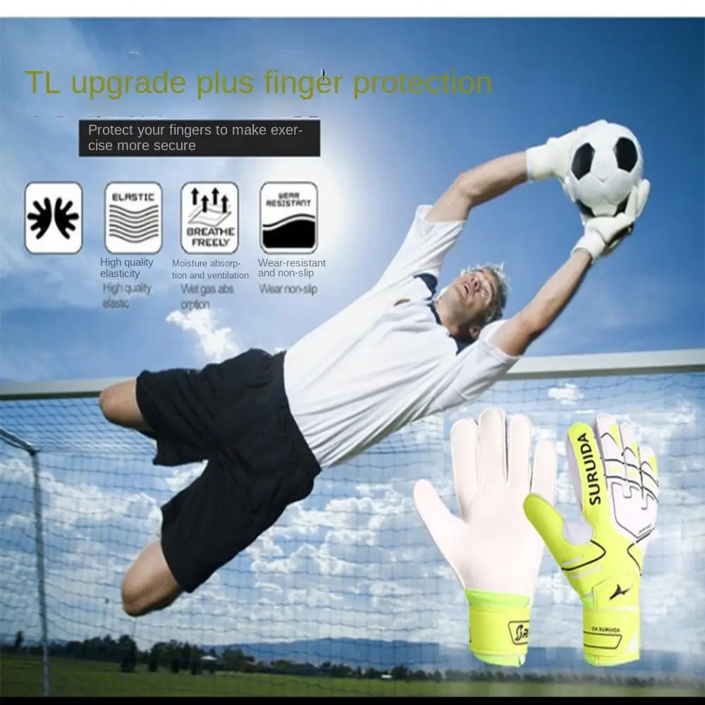 1 Pair Size 5-10 Goalkeeper Gloves Thickened Latex Kids Football Goalie Gloves Cushioning Professional Game Goalkeeper Gloves