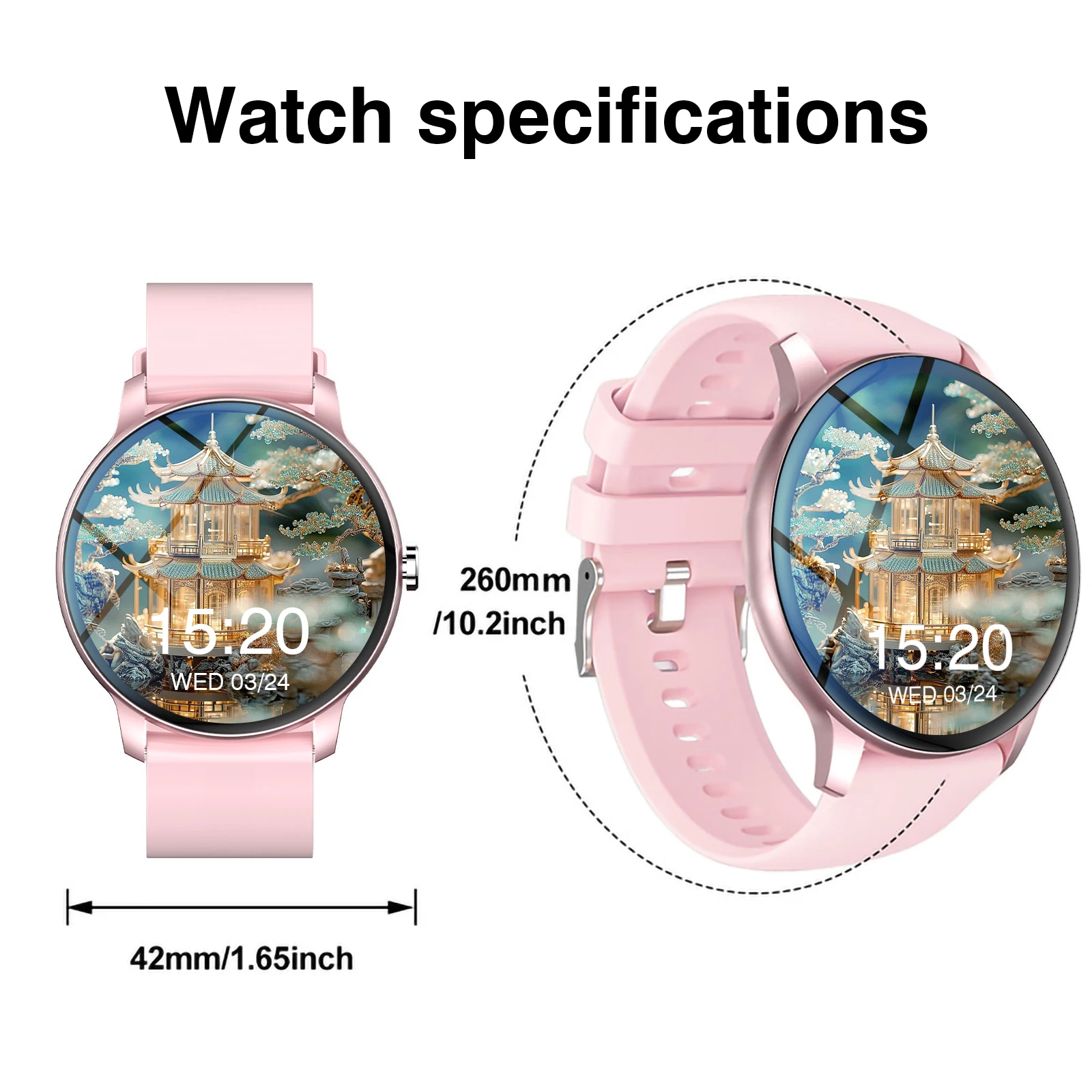 Smartwatch, Wireless Calling/Dialing, Multi-Sport Mode, Message Alert View, Customized Wallpaper, Fitness Monitor, Compatible Wi