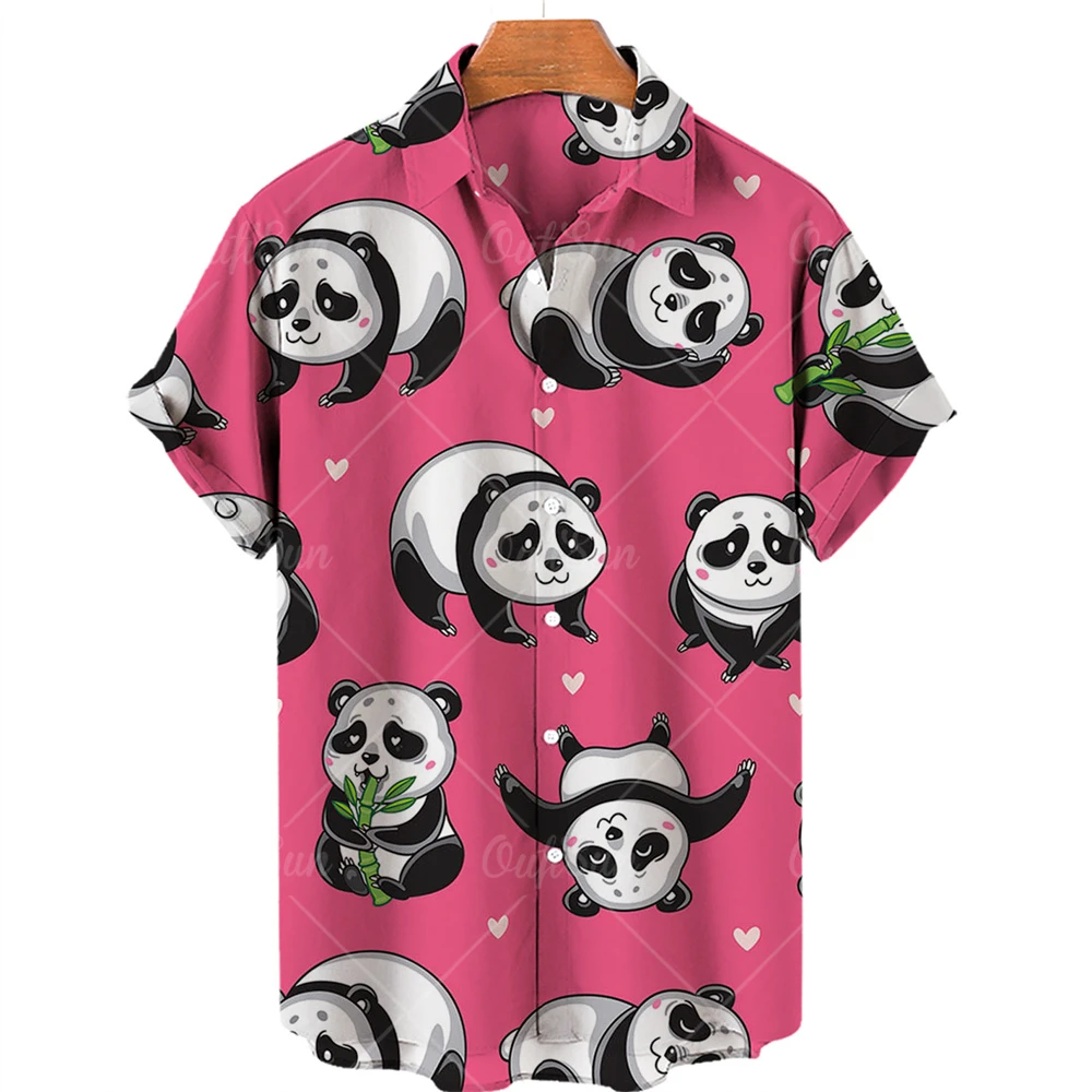 Vintage Men\'s Shirt panda pattern 3D Print Men\'s Clothing Summer  Casual Hawaii Beach Hawaiian Harajuku Fashion Holiday Shirt