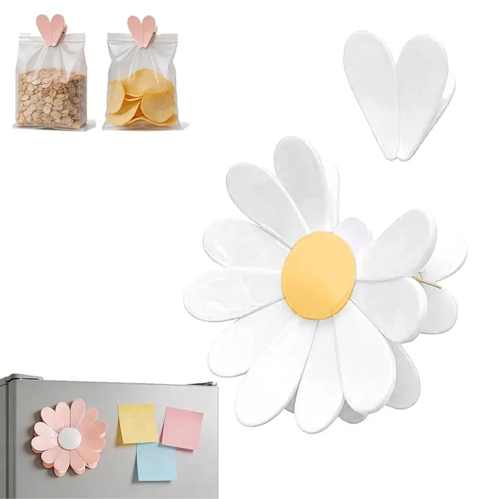 Magnetic Daisy Detachable Sealing Clip Kitchen Refrigerator Sticker Reusable food bag Clamps snack Bag Sealing Clip