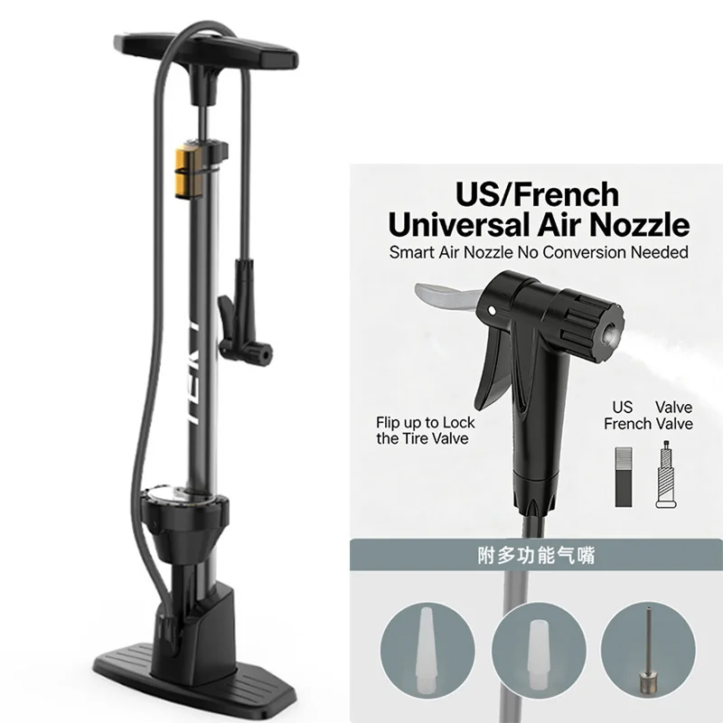 

230PS Portable Bike Pump Pressure Gauge, 3-in-1 Nozzle Schrader Presta, Mountain Road Bike Ball Inflator Bicycle Accessories