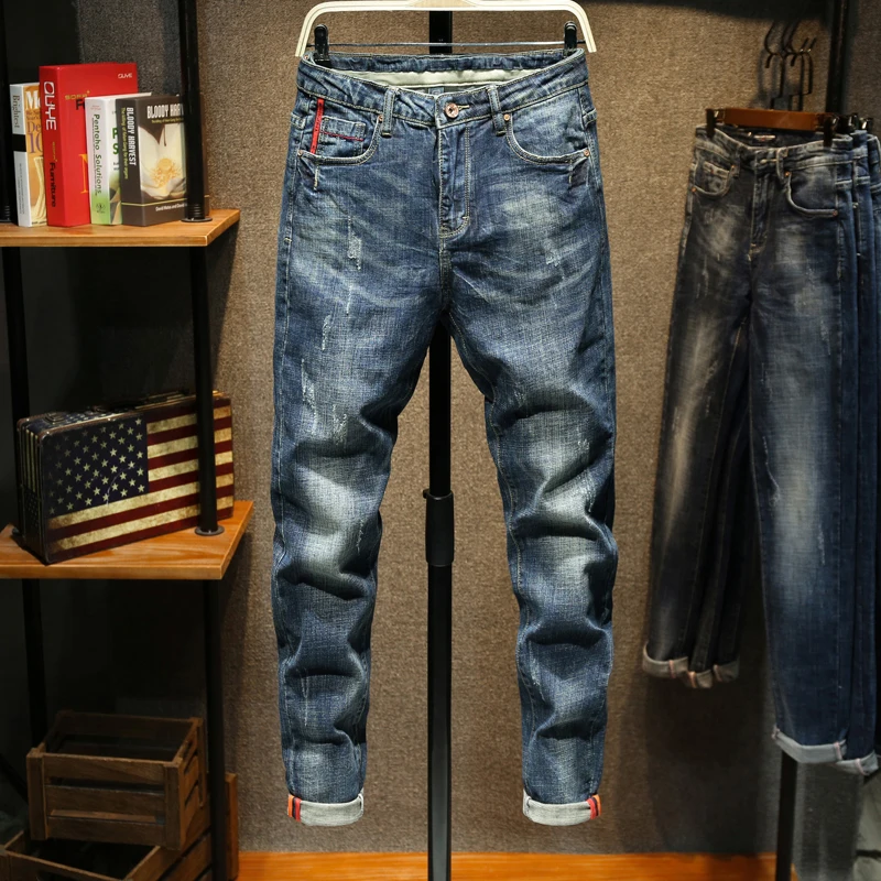 KSTUN Jeans Men New Arrivals Autumn Winter Direct Straight Retro Blue Stretch Vintage Casaul Streetwear Moto Biker Jeans Size 40