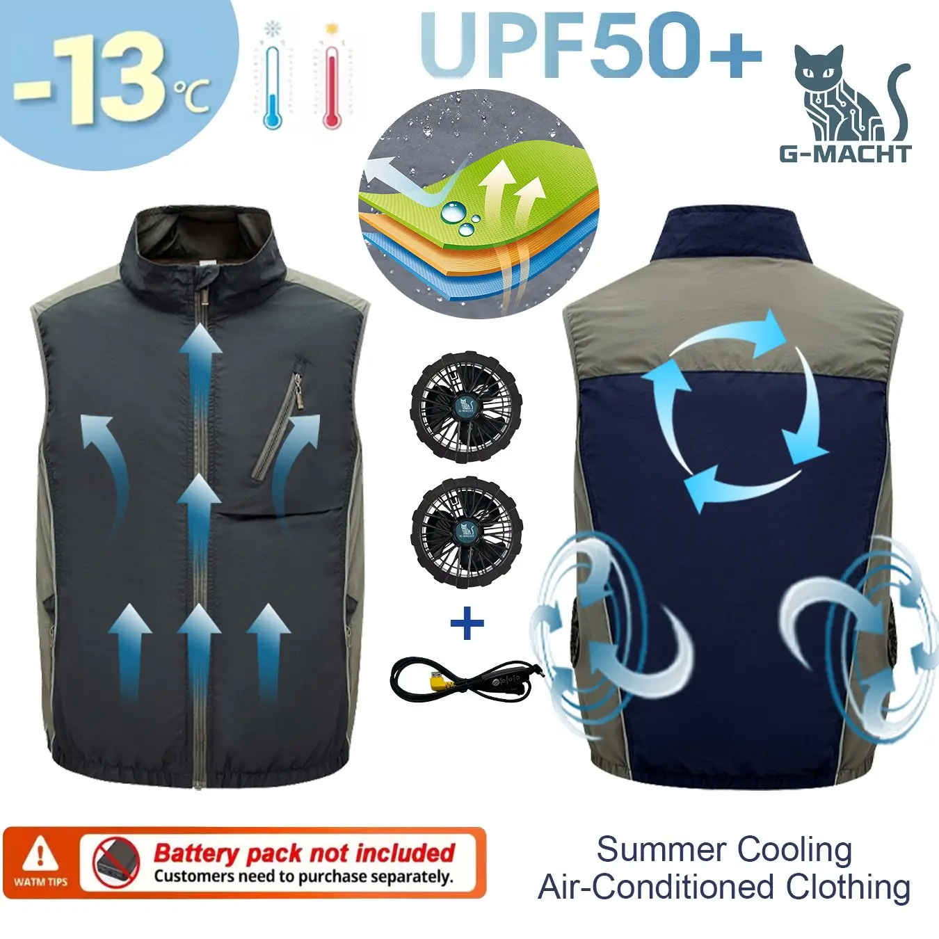 

G-MACHT USB Cooling Fan Vest Air Conditioning Jacket Breathable Summer Cool Coat For Men Women Outdoor Work Fishing High Tempera