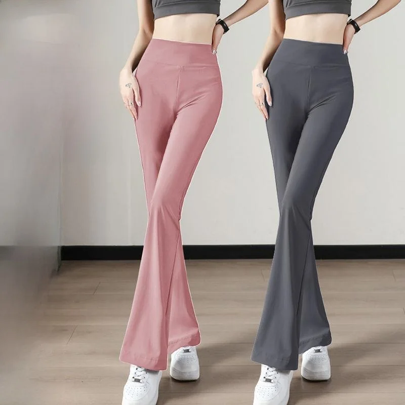 High Waist Slimming arkskin Pants Women's Casual Yoga Trousers Outerwear Pure Color Bell Bot Abdomen Lifting Pants
