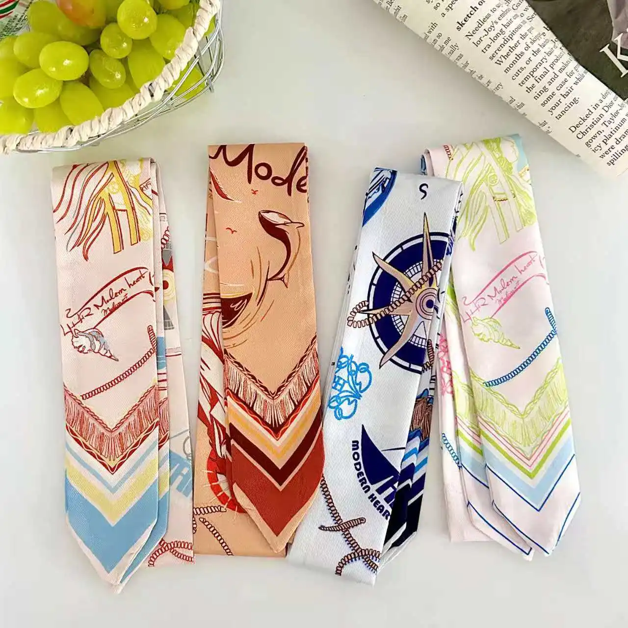 

Romantic Flower Season Pastoral Silk Scarf Tied Bag Versatile Streamer Small Fresh Floral Hair Band