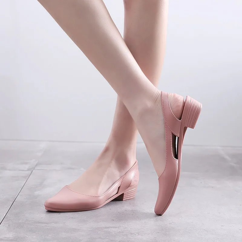Women's Sandals Leather Casual Solid Color Coarse Following Back Strap Sandals Shallow Mouth Fashion Summer Beach Party Shoes