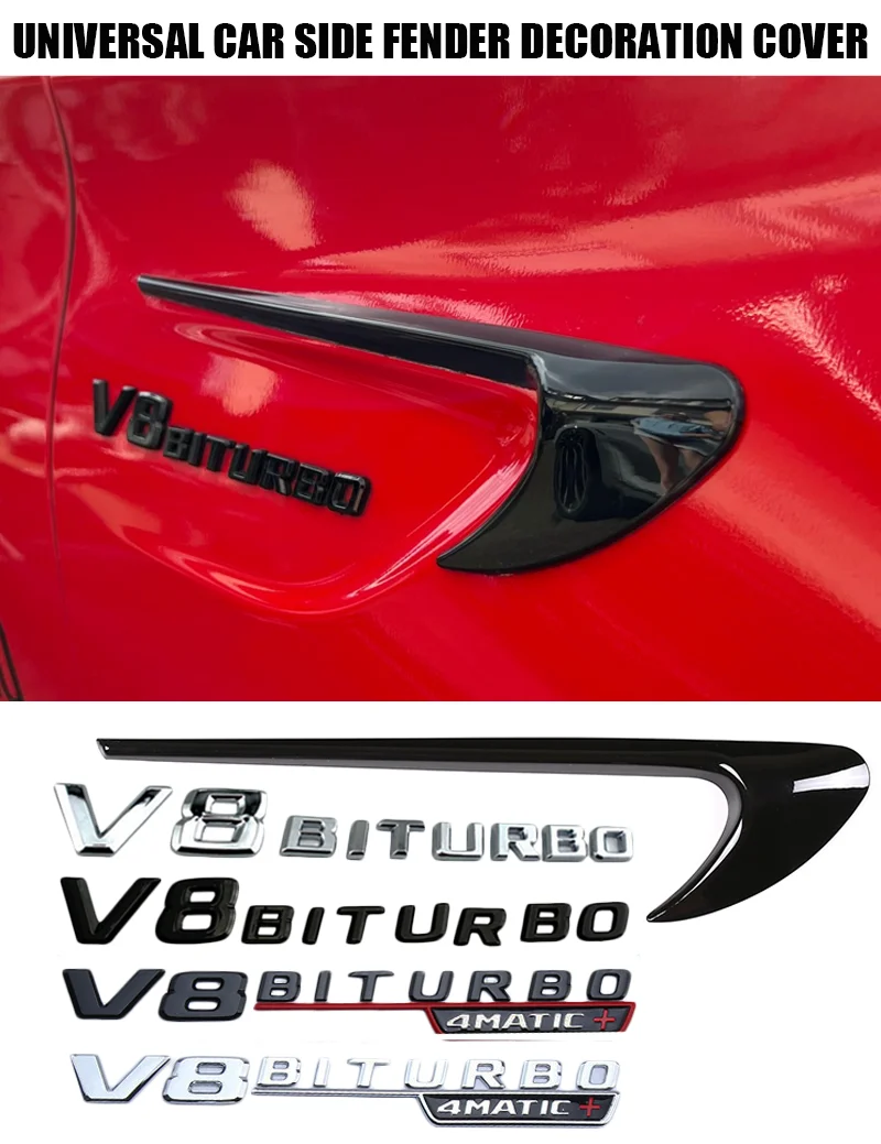 Auto Kotflügel Emblem Abzeichen V8 BITURBO 4 MATIC + Für Mazda CX5 Golf 7 Zubehör Chevrolet Cruze BMW X5 E70 FJ Cruiser Ford Mondeo MK – Detail 1