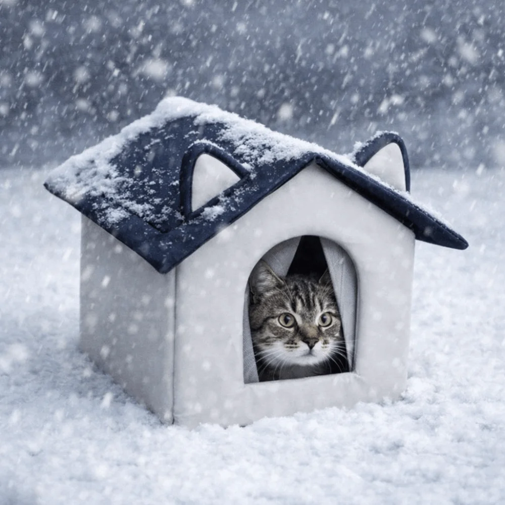 

Warm Outdoor Cat House Waterproof Moisture-Proof Base Insulated Pet Shelter Enclosed Design Windproof Winter Cat Nest Winter