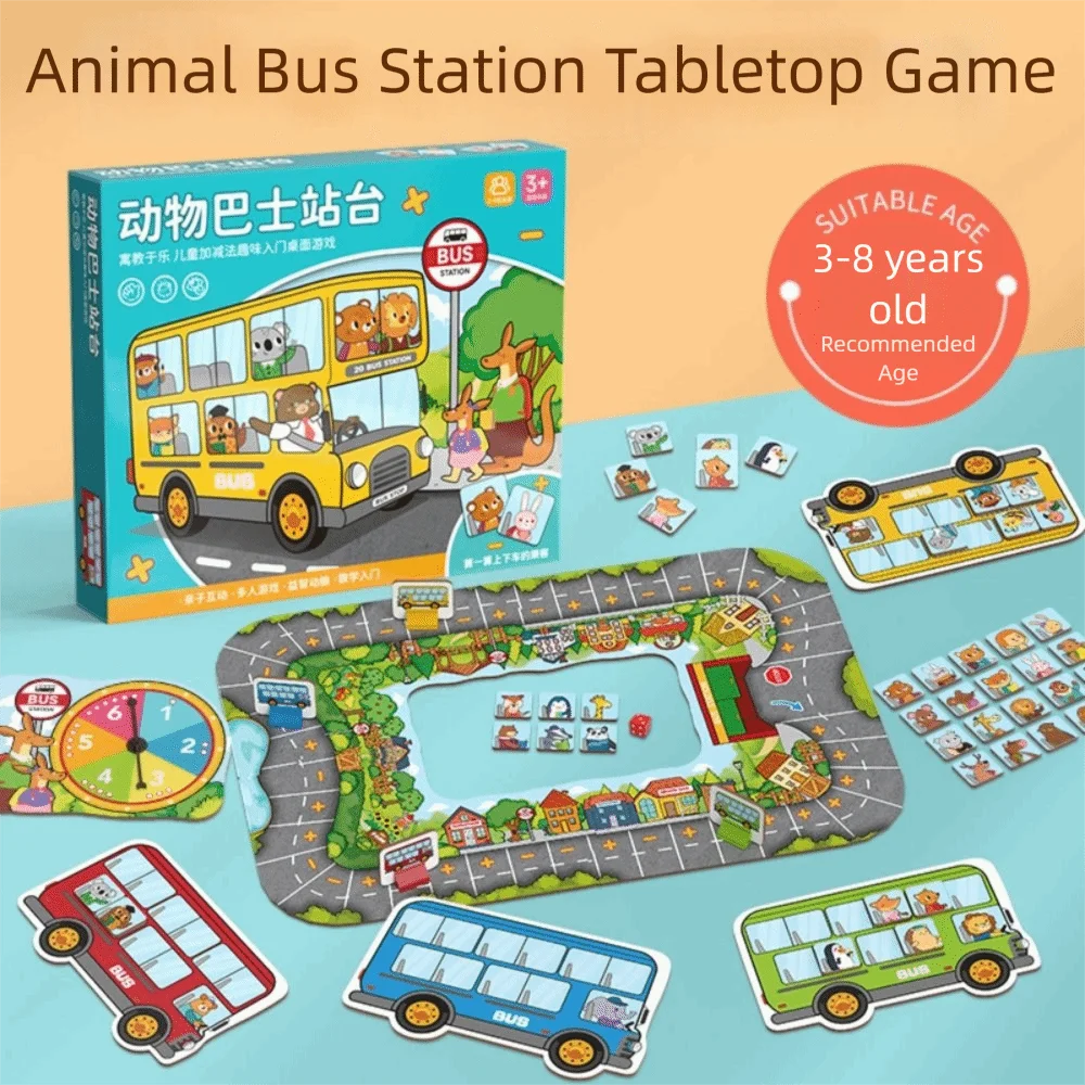 Jeu d'arrêt de Bus Animal de dessin animé, jeu de table multicolore, jeu de société Parent-enfant, jouets éducatifs, thème de transport