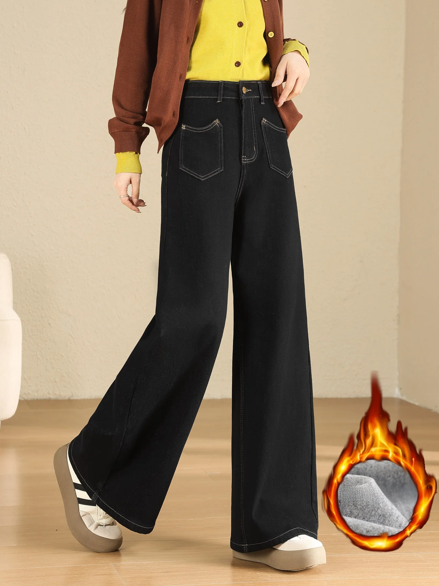 

Новые зимние женские джинсы свободного кроя с прямыми штанинами, на флисовой подкладке, с высокой талией, повседневные, удобные, дышащие, высокого качества