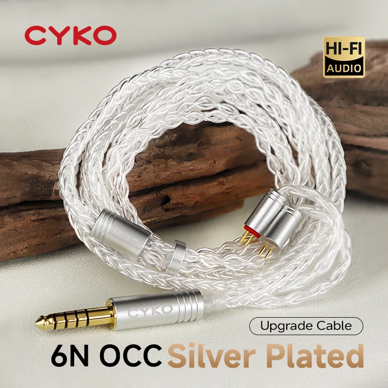 CYKO HIFI سماعة كابل 8 الأساسية 6N كريستال واحد النحاس الفضة مطلي كابل 3.5/4.4 مللي متر MMCX/0.78 مللي متر 2Pin IEM ترقية الكابلات