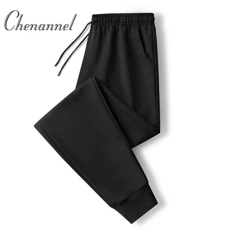 Black long pants with elastic waist and tapered legs fleece new autumn outdoor sporty style loose long pants