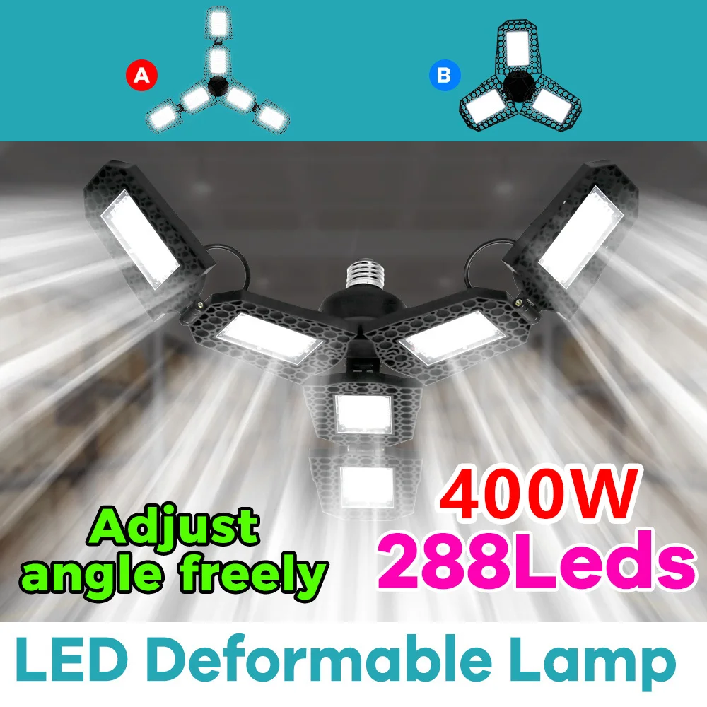 

Светодиодная лампа E27 в форме 6-лепесткового веера, складная, AC100-277, 400Вт, для дома, гостиной, склада, гаража, потолочного освещения