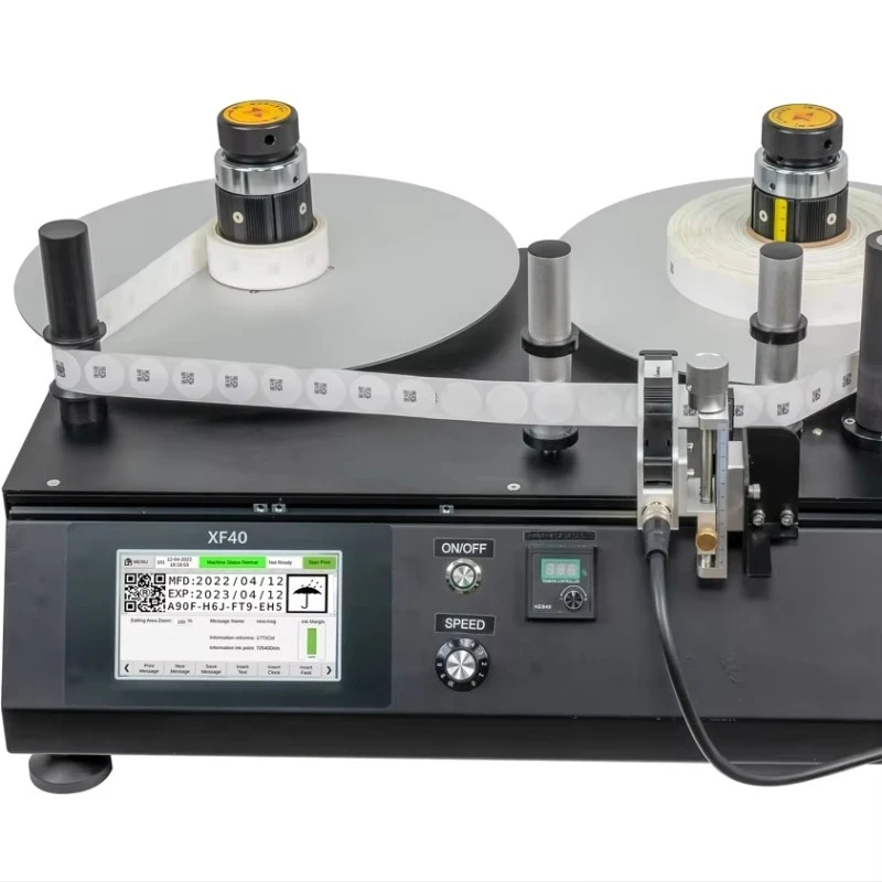 XF40 High Speed Marking Machine Mini Label Rewinder with TIJ Thermal Inkjet Printer QR Barcode GS1 Code