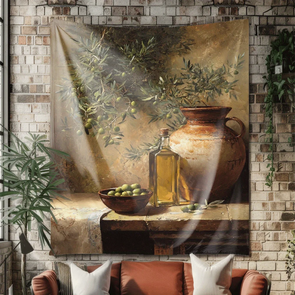 Porcelain jar for olive oil Digital printing polyester wall tapestry suitable for use in living rooms bedrooms bars and party