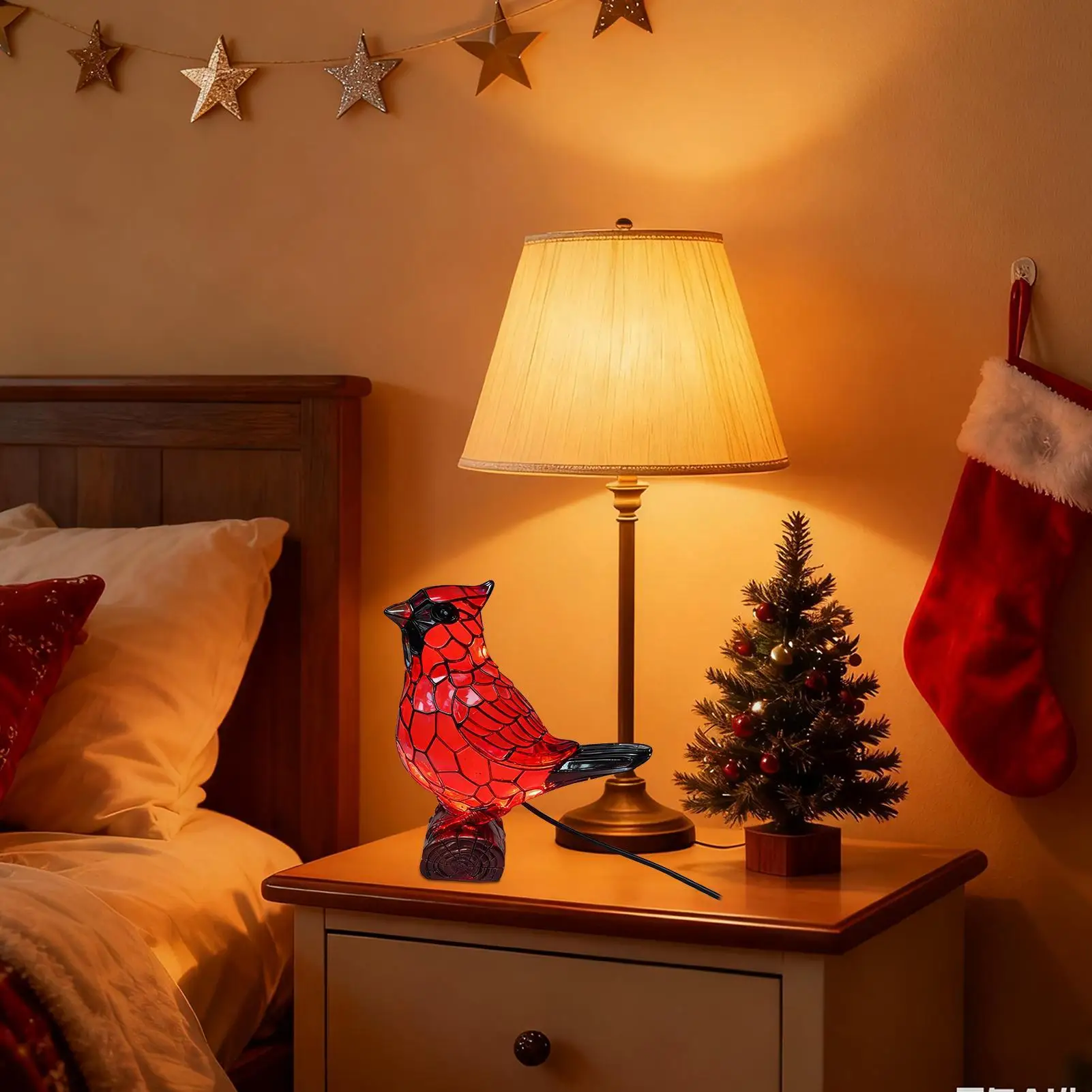 Bird Table Lamp Resin Red Bird Home Decorations Bedside Light For Living Room Bathroom Nursery Reading Corner Dorm Hotel