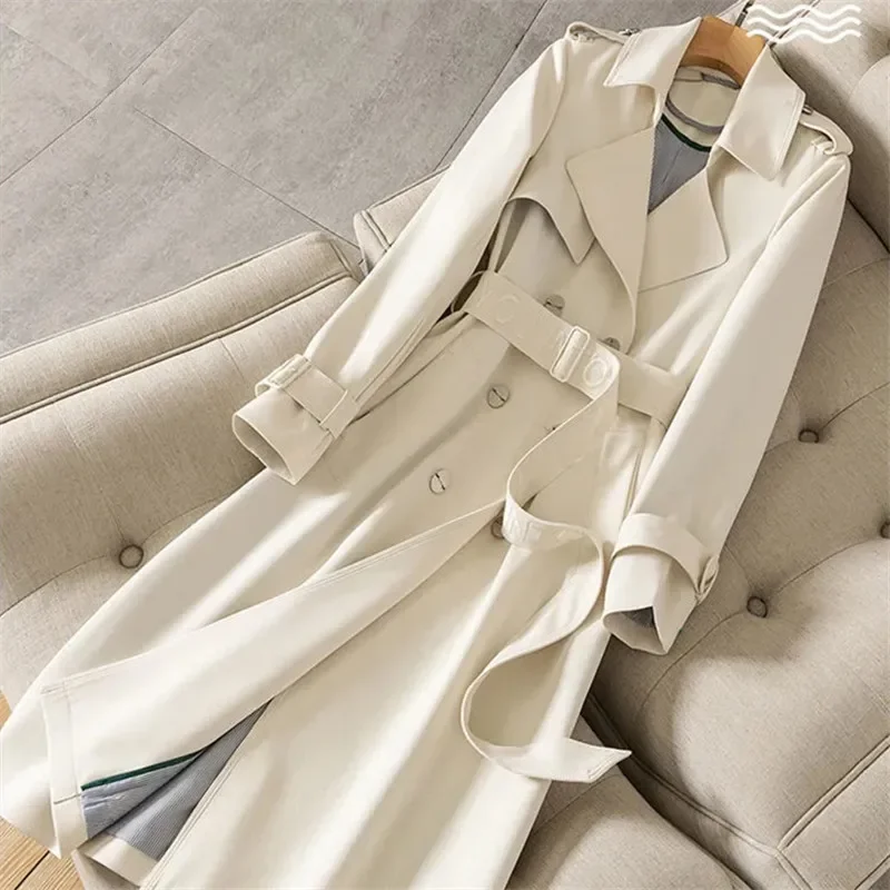 Spring Korean Mid-length Women Windbreaker Coat Letter Embroidery Sashes Casual Double Breasted Female Trench Coat Outwear