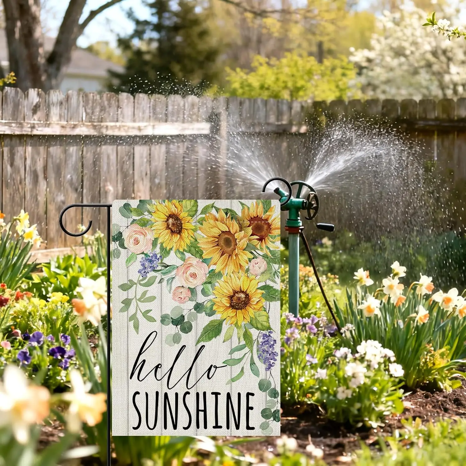 Dyrenson Spring Summer Sunflower Decorative Garden Flag, Hello Sunshine Flower Floral Yard Outside Home Decoration, Farmhous IIC