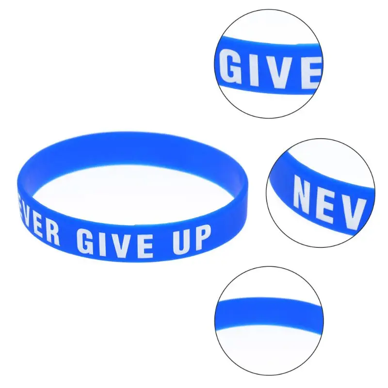 Pulseira silicone motivacional nunca desistir letras coloridas pulseira elástica esportiva presentes