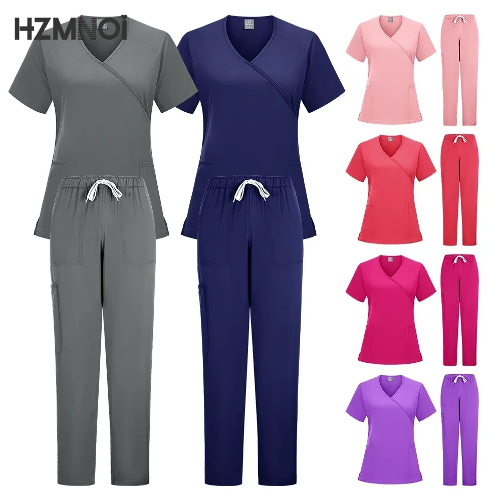 Multicolor Unisex Workwear Short Sleeve Pocket Top+Straight Pants Hospital Doctor Nurse Uniforms Dental Surgery Scrub Set S-XXL