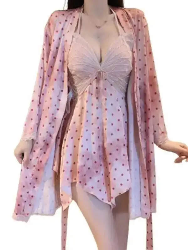 Pure Desire-vestido de seda de hielo, camisón Sexy acolchado de encaje dulce, bata para el hogar con espalda descubierta y tirantes en V profundo, vestido sin mangas encantador IP4H