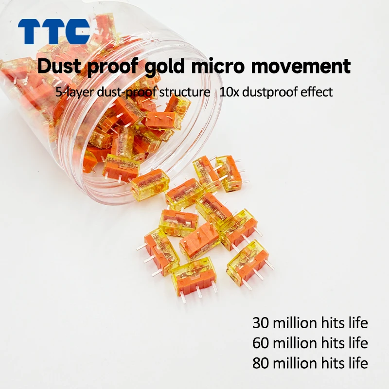 5Pcs TTC Dustproof Gold Switch 30 60 80 Million Clicks Lifetime Game mouse button Gold Contactor mouse left right micro Switch