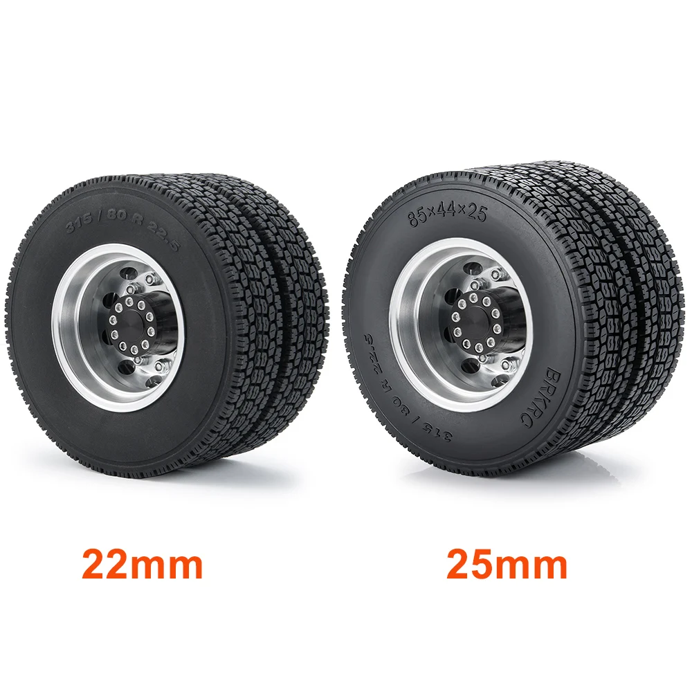 TRINOOD Aluminum Alloy Rear Wheel Hub & Rubber Tyres Kit for 1/14 Tamiya RC Tractor Truck Trailer Car Wheels Tires Upgrade Parts