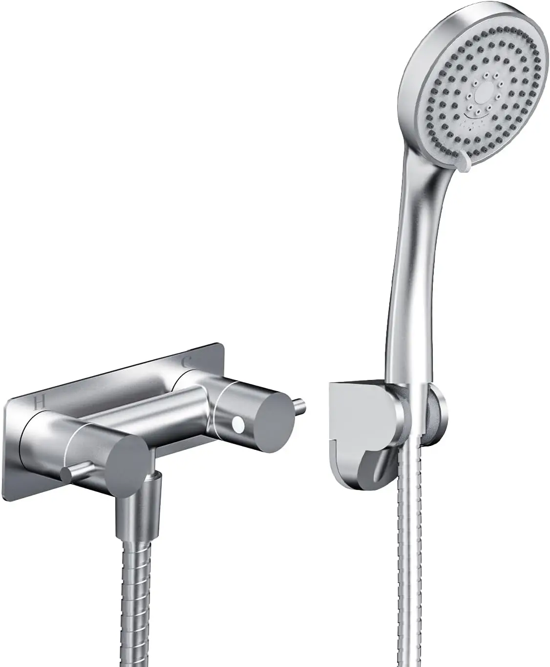 

4 Inch RV Shower Faucet with Handheld Spray Head, Metal Dual Lever Handle, Brushed Nickel Finish for Camper Motorhome Trailer