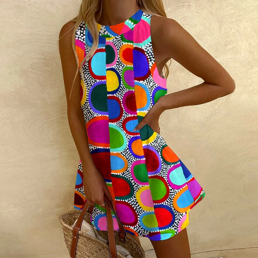 

Women'S Fan Shaped Pattern Printing Casual Dress Short Skirt Single Item Clothing For Travel Round Neck All Over Jumper Skirt