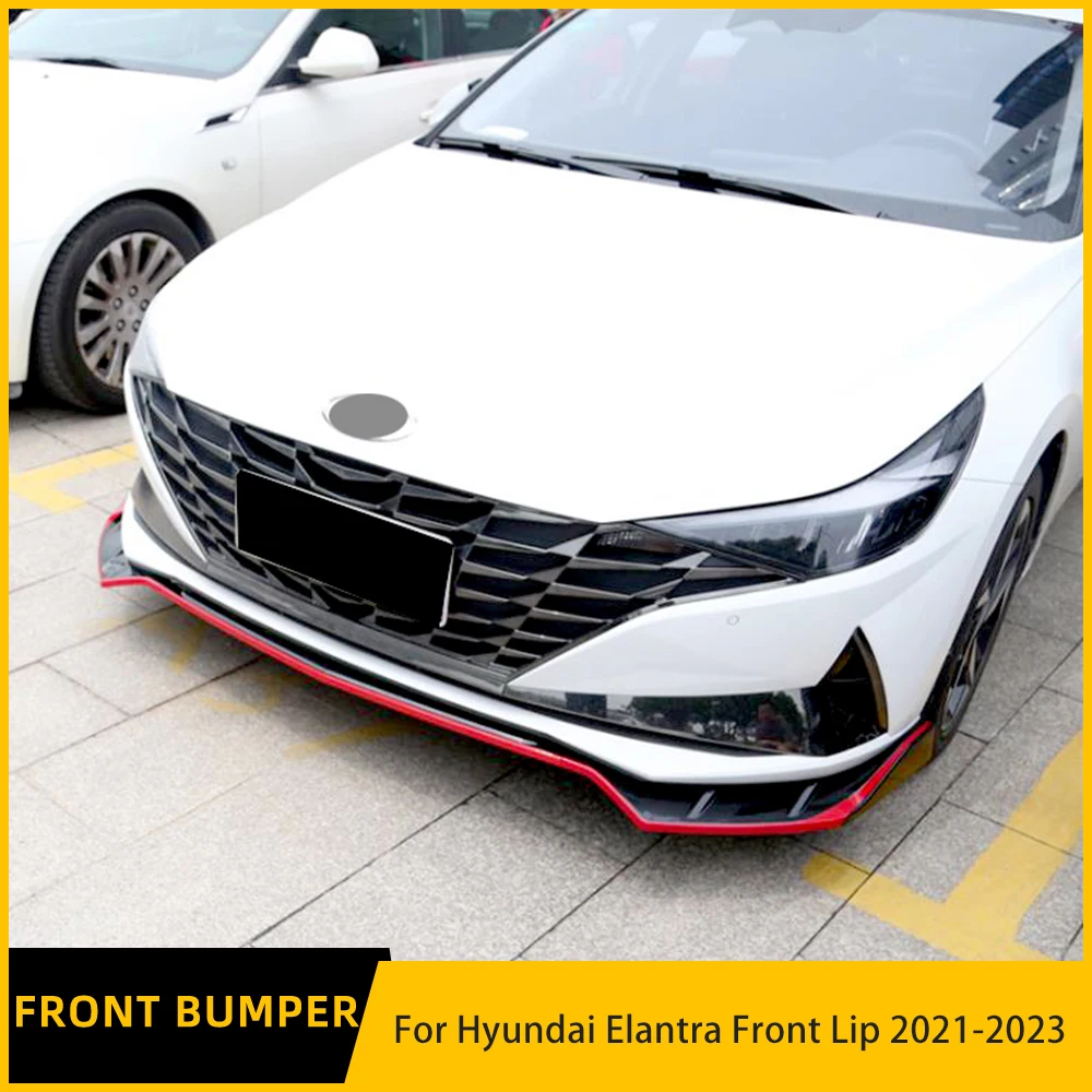 

For Hyundai Elantra CN7 3PCS Glossy Black Red Carbon Fiber Front Bumper Lip Body Spoiler Trim High Quality Sports Kit 2021-2023