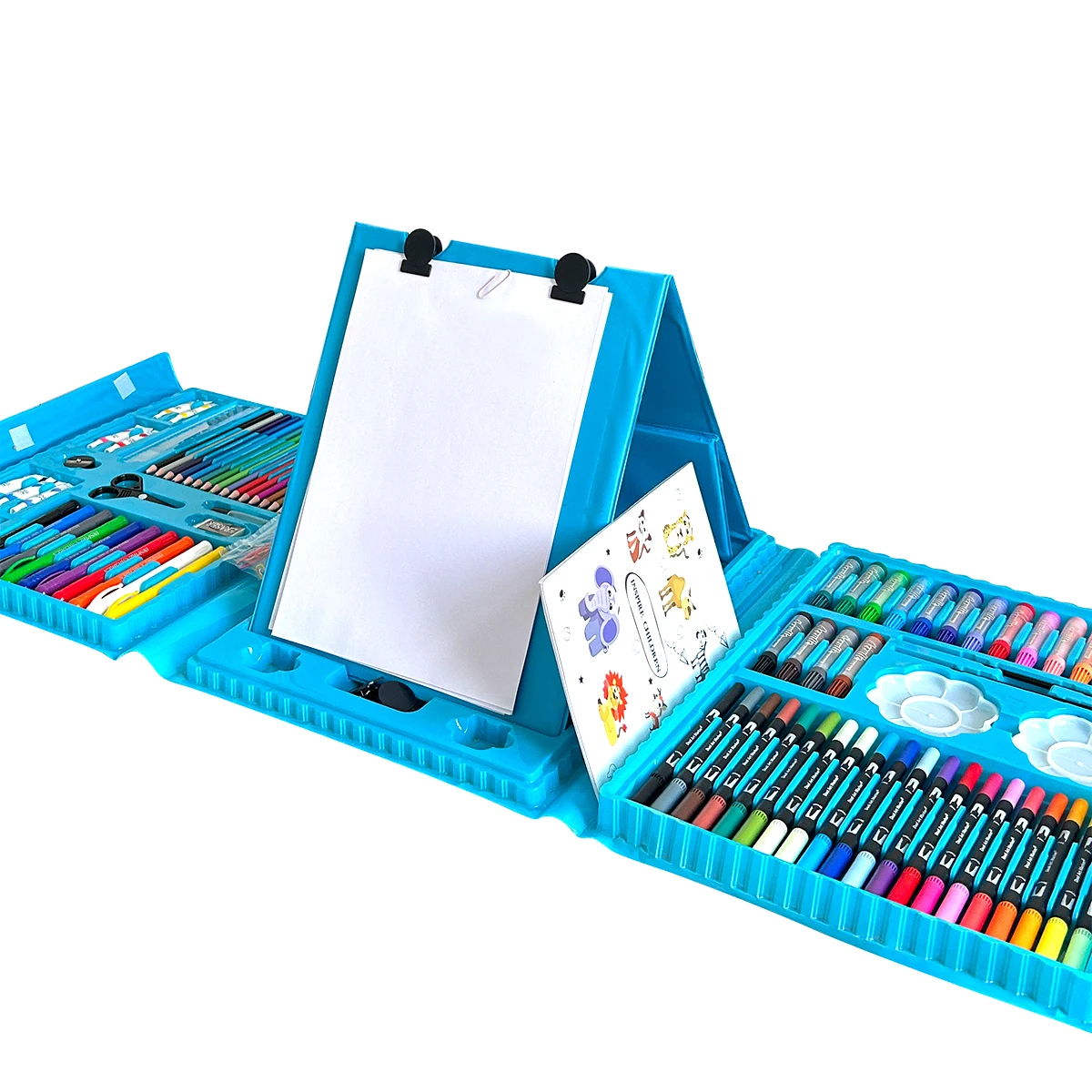 158 - مجموعة فنية للأطفال باللون الأزرق مع حامل - تتضمن كتاب رسم ونسخ رسم، مثالية للفنانين الصغار