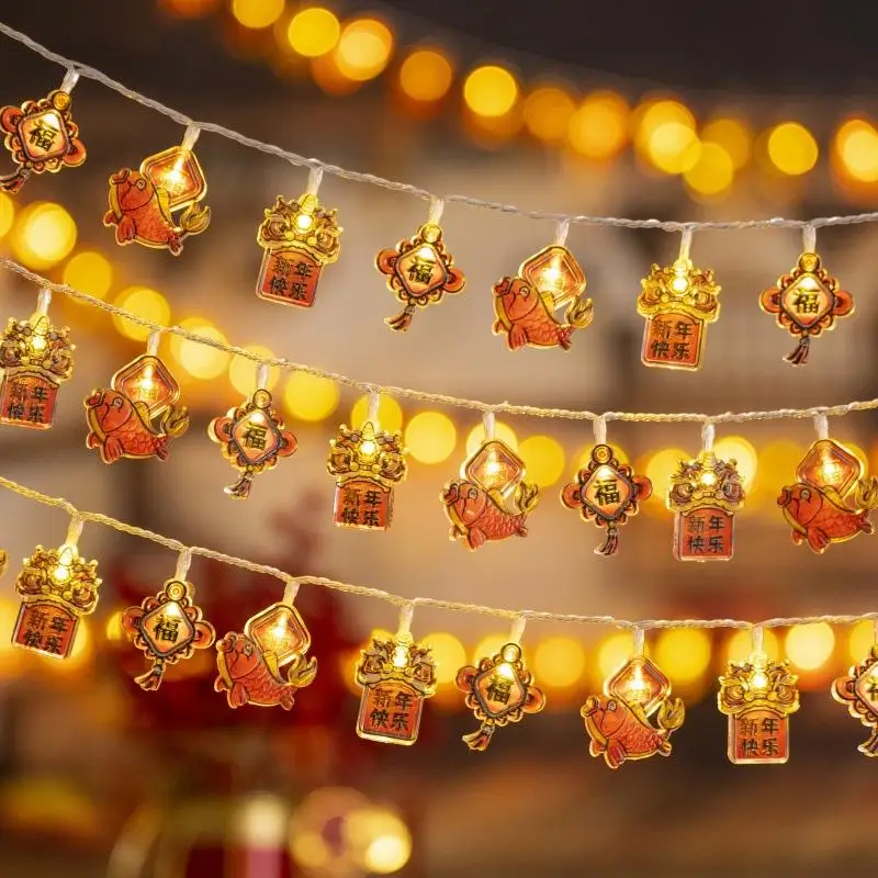 

2M 10Led Chinese Spring Festival String Lights Hanging Ornaments Home New Year Bedroom Living Room Decoration Party Supplies