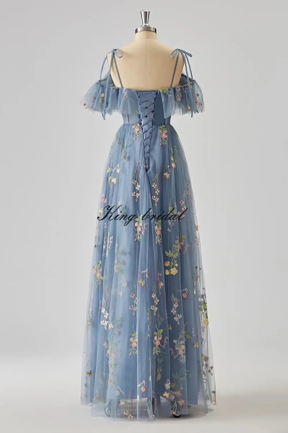 العرف المرأة زهرة التطريز تول فساتين لحضور الحفلات الموسيقية شق طويل السباغيتي الأشرطة الخامس الرقبة الجنية فستان رسمي مساء ثوب الحفلات