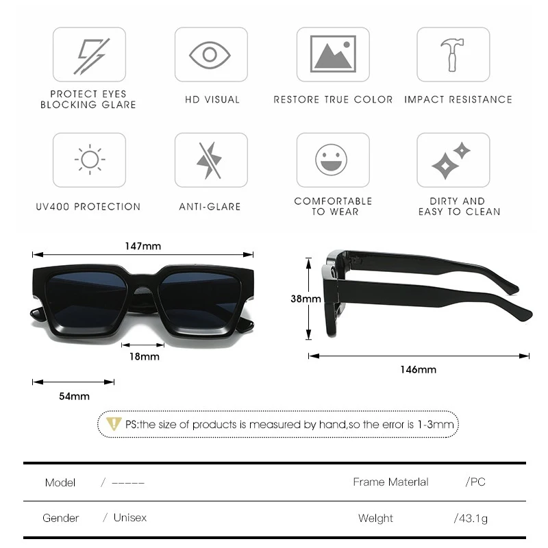 New European and AmericanTrendy Oversized Square Sunglasses for Men and Women  Thick Frame Fashion Eyewear