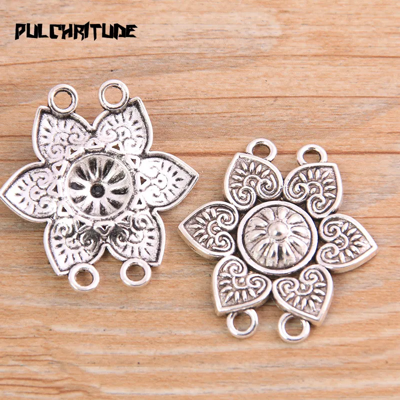 PULCHRITUDE 6pcs 33*35mm New Product Two Color Zinc Alloy Retro Flower Porous Connectors Jewelry Making DIY Handmade Craft