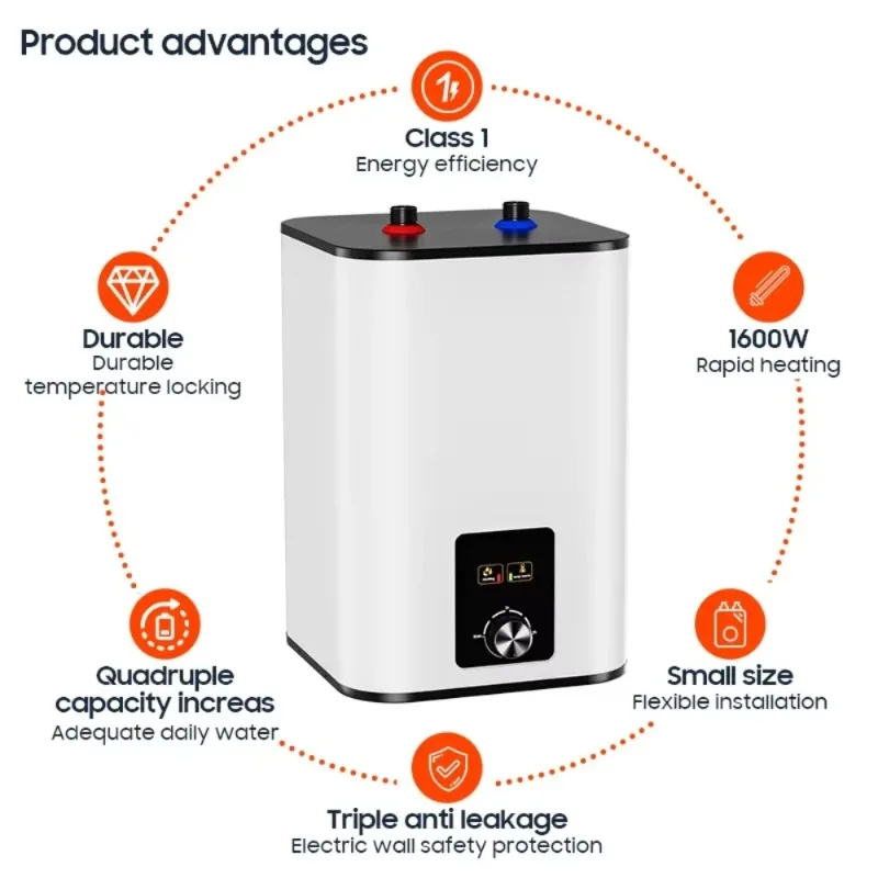6L 10L 15L 6 10 15 Liter Chauffe Eau Salle De Bain Tank Storage Under Sink Electric Hot Boiler Water Heater Geyser for Kitchen