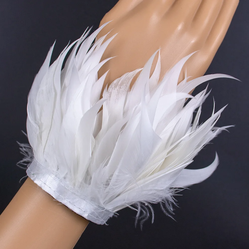 

White Ladies Genuine Goose Fur Feather Slap Bracelet Cuff Sleeve Wholesale Women Wrist Detachable Ostrich Feather Cuffs
