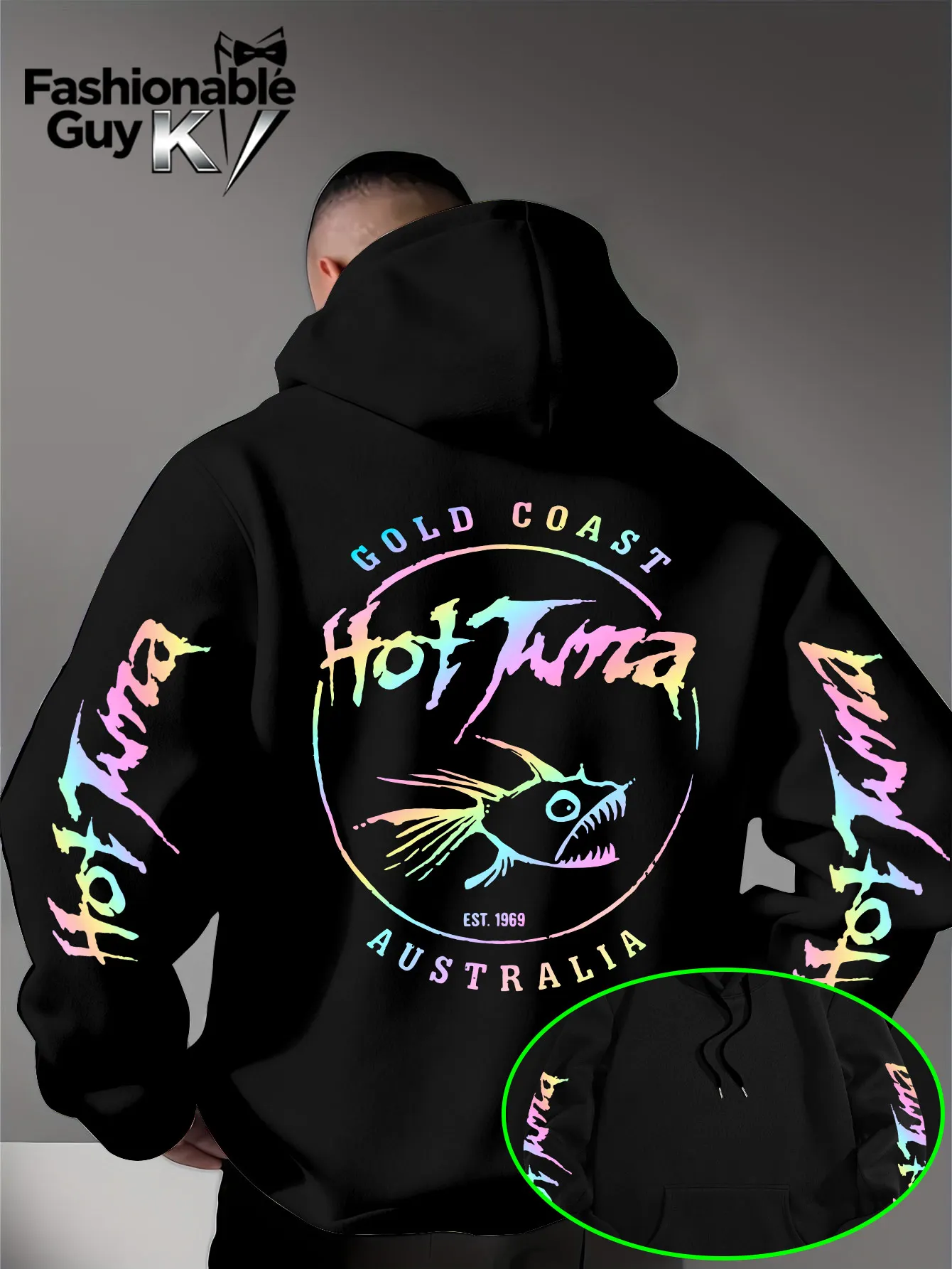 

Men Hoodie Hot Tuna Gold Coast Australia 1969 Rainbow Print Casual Streetwear Oversized Sweatshirt Unisex Harajuku Pullover Tops