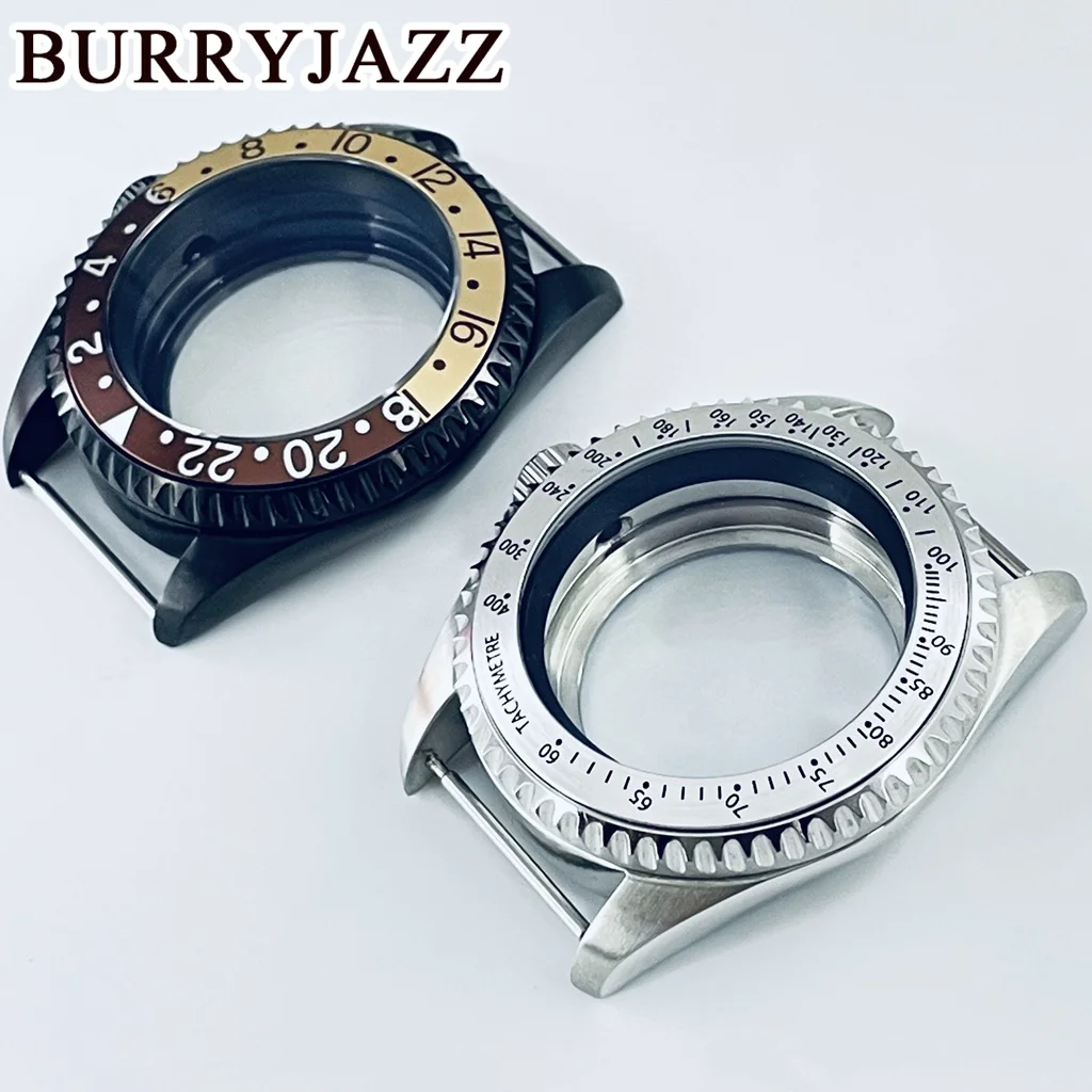 Buryjazz 42mm nh34 nh35 nh36 nh38 caixa de relógio mecânico retro moldura caixa aço inoxidável à prova dwaterproof água safira cristal